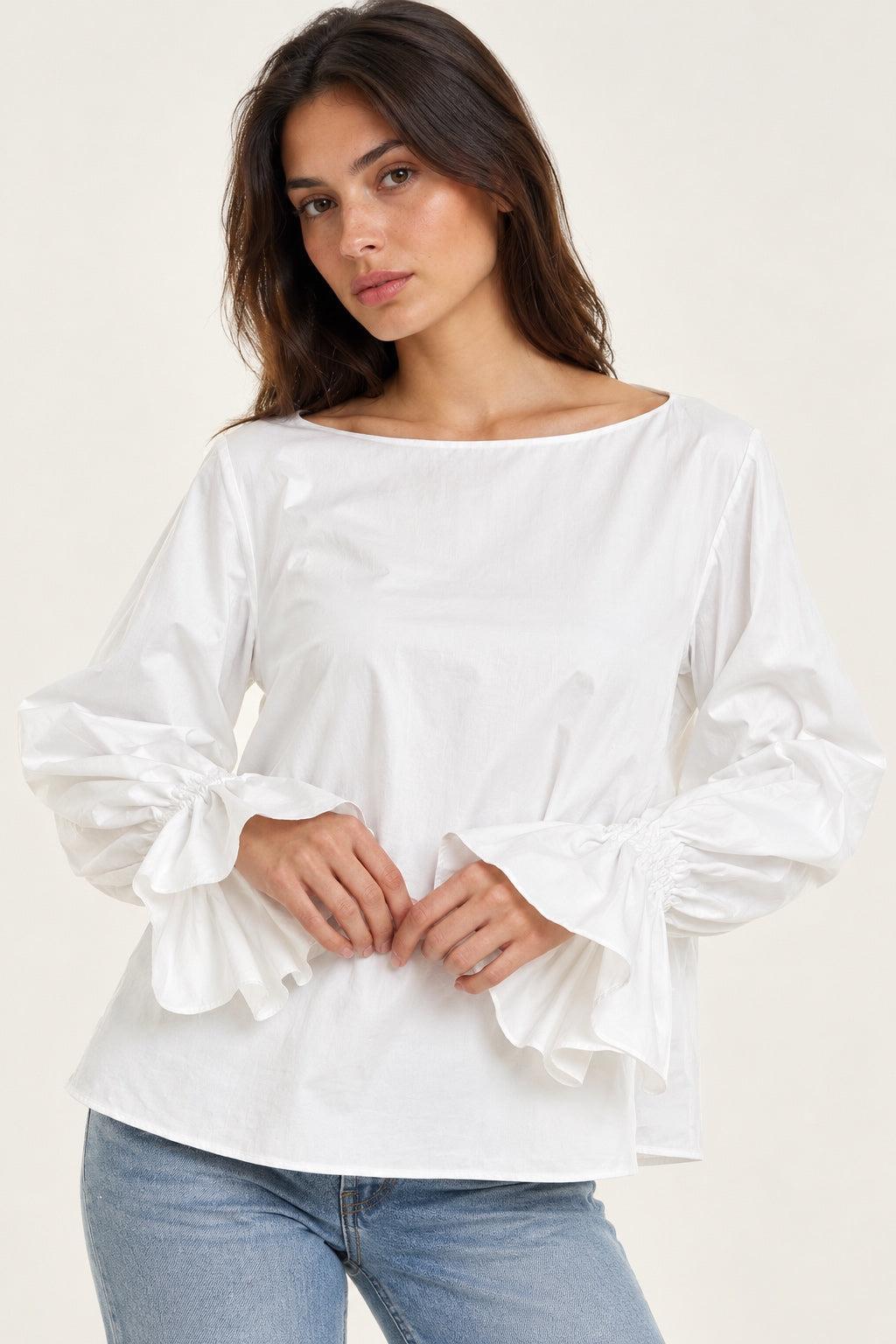 Anna Ruffle Sleeve Top - White