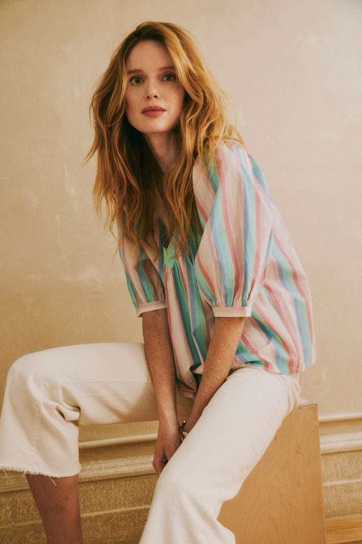 Edie Top - Rainbow Wove Stripe