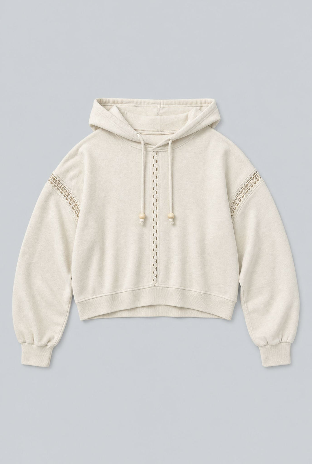 Hoodie With Lace Details And Beads - Ivory