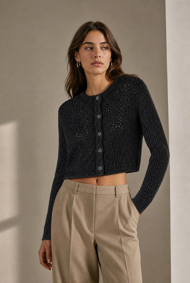 Breezy Cropped Cardigan - Black