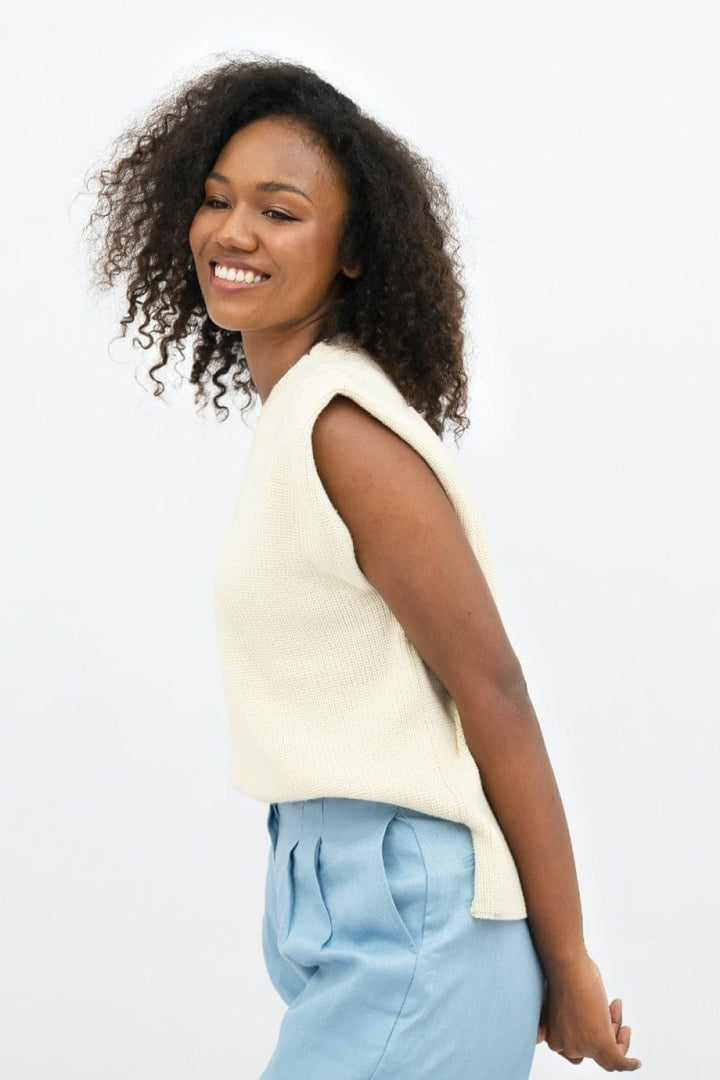 Napoli High Neck Knitted Top - Porcelain - Knit Tops