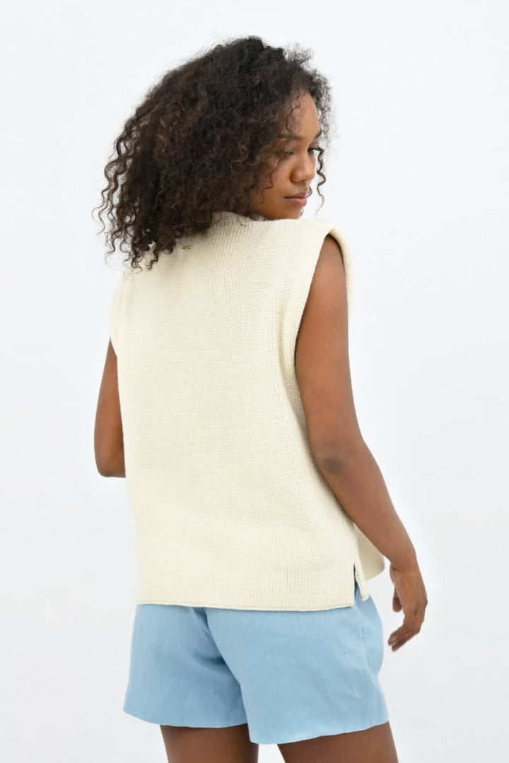 Napoli High Neck Knitted Top - Porcelain - Knit Tops