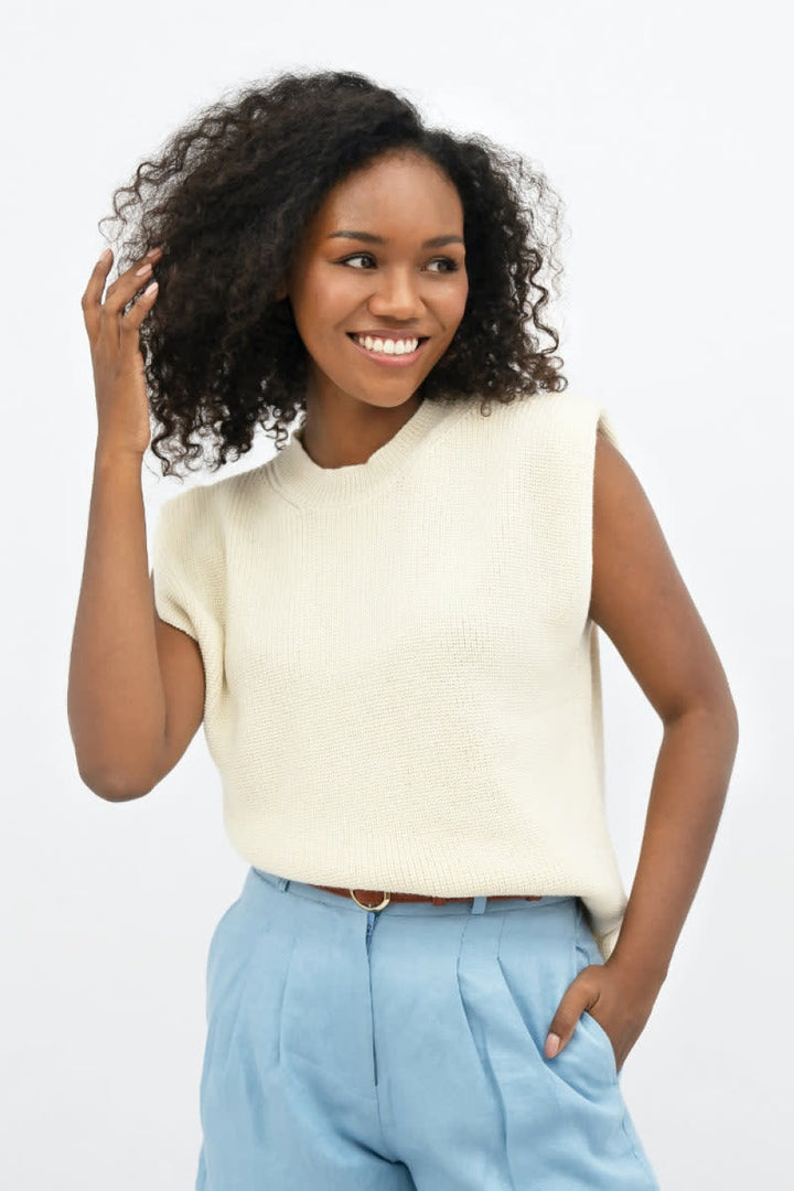 Napoli High Neck Knitted Top - Porcelain - Knit Tops