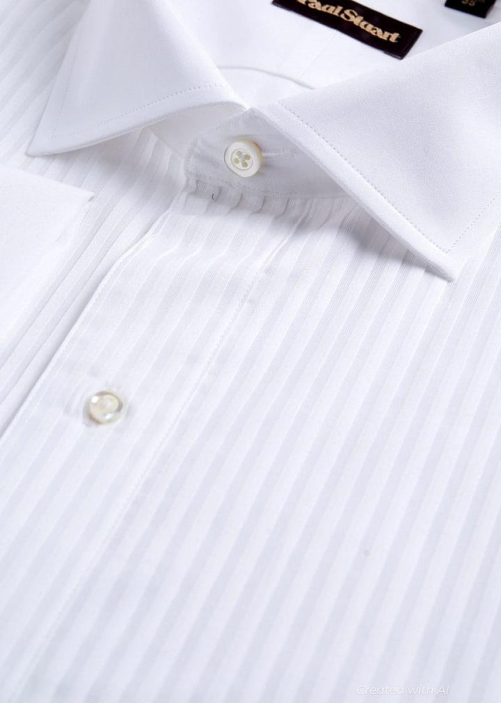 Narrow Pleat Formal Shirt - White - Collared Shirt