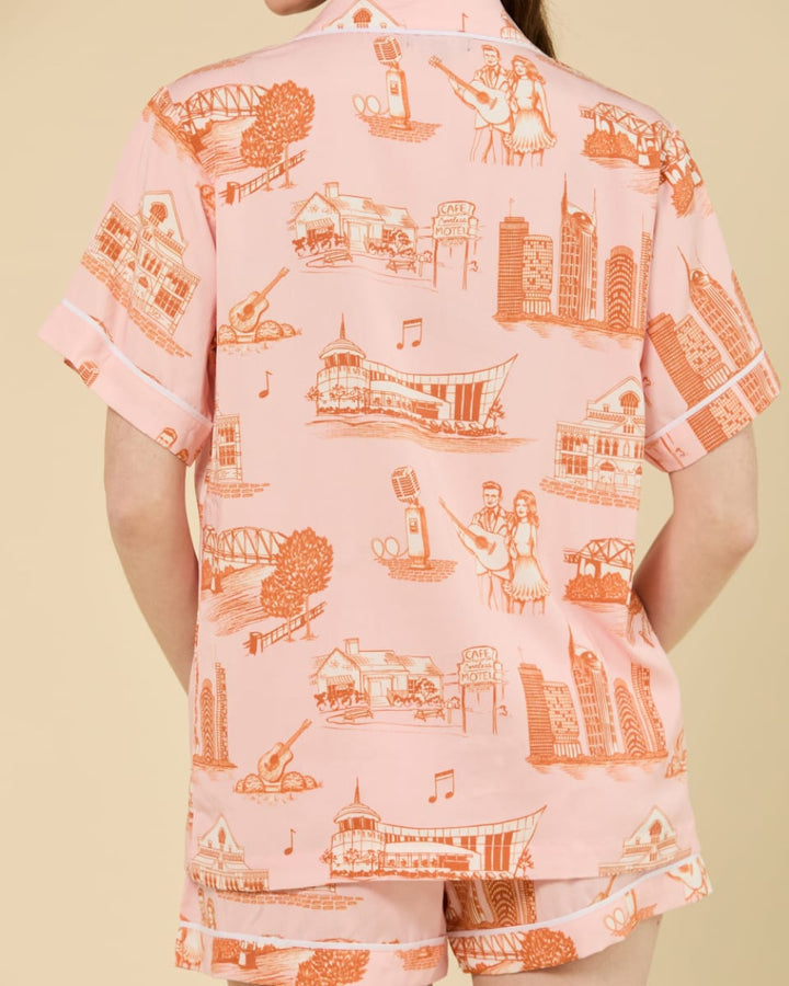 Nashville Toile Pajama Shorts Set - Pink - Pajamas