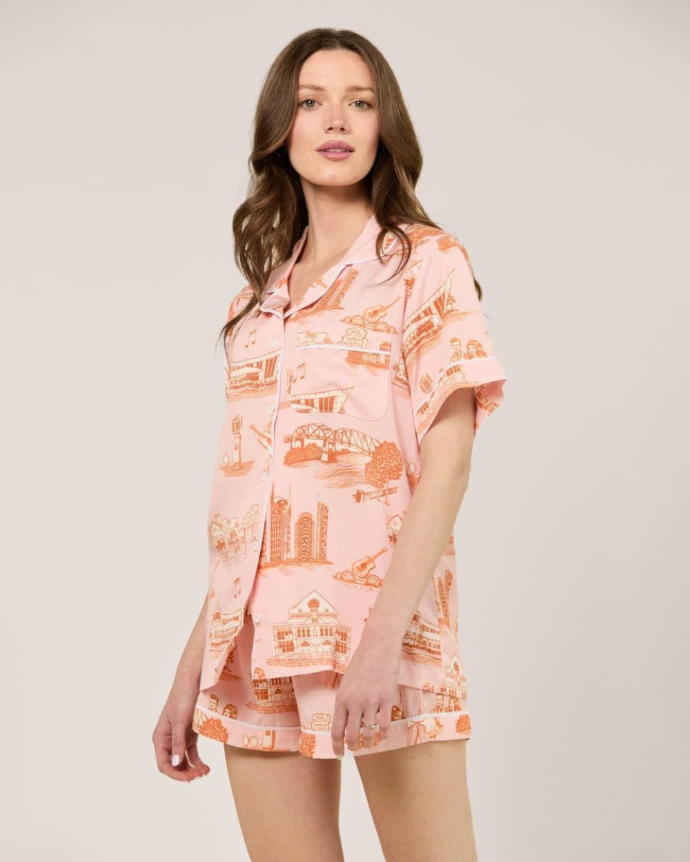 Nashville Toile Pajama Shorts Set - Pink - Pajamas