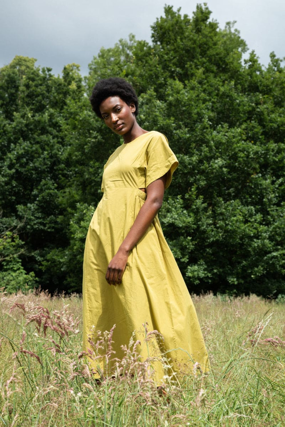 Nathalia Organic Cotton Dress - Bright Olive - Dresses