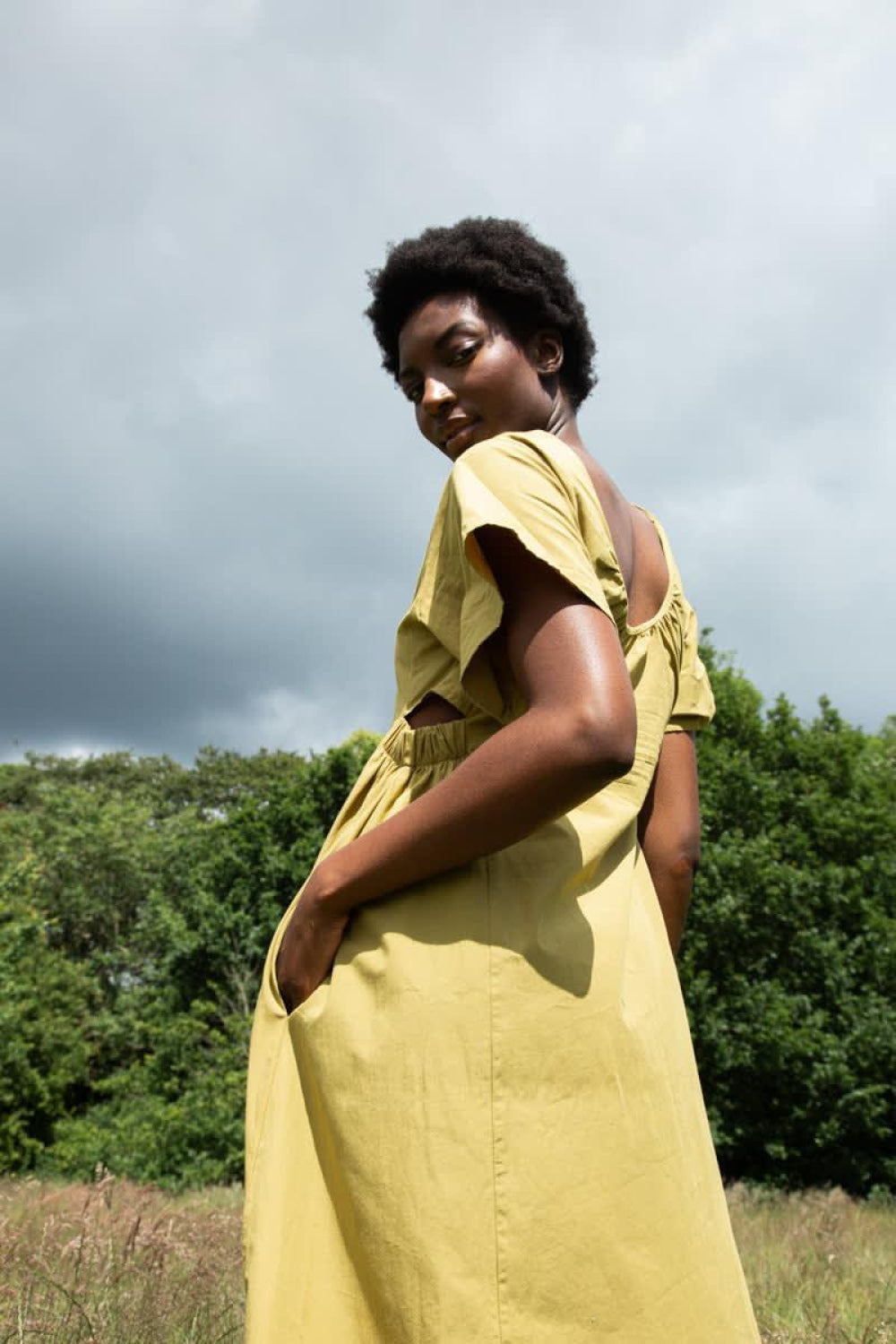 Nathalia Organic Cotton Dress - Bright Olive - Dresses