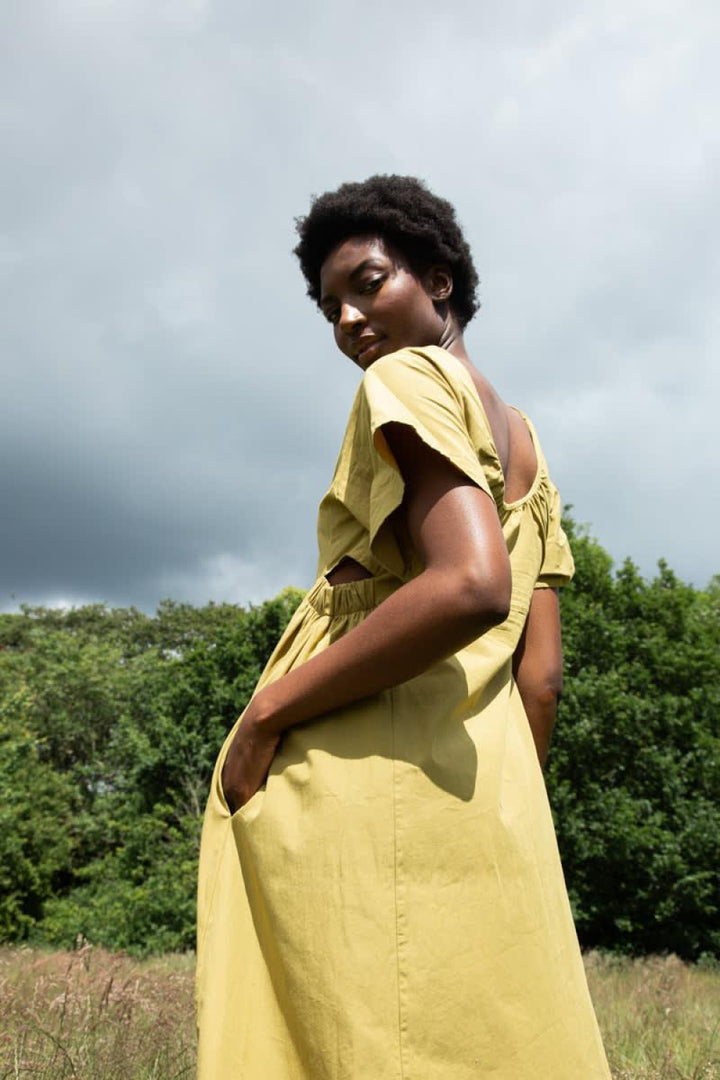 Nathalia Organic Cotton Dress - Bright Olive - Dresses