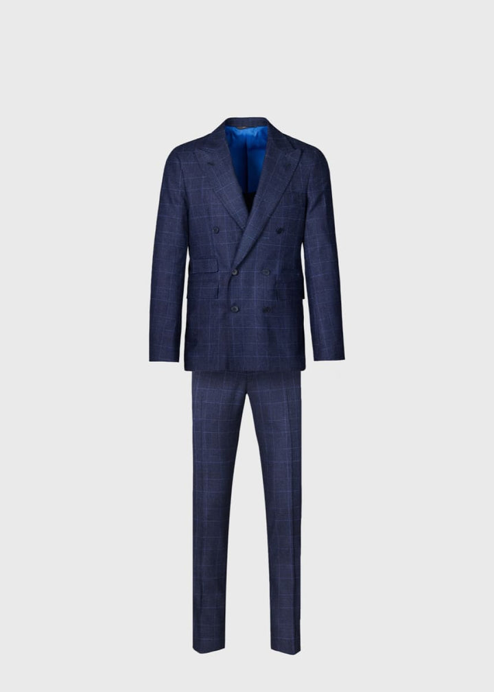 Navy Plaid Double Breasted Suit - Navy - Suit