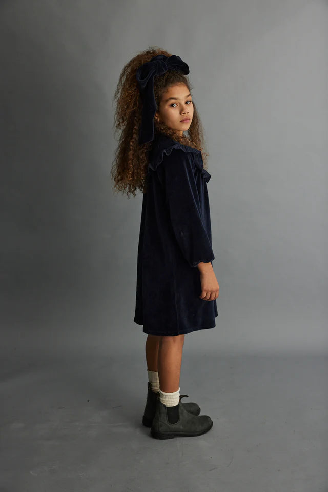 Bow organic velour scrunchie - Navy