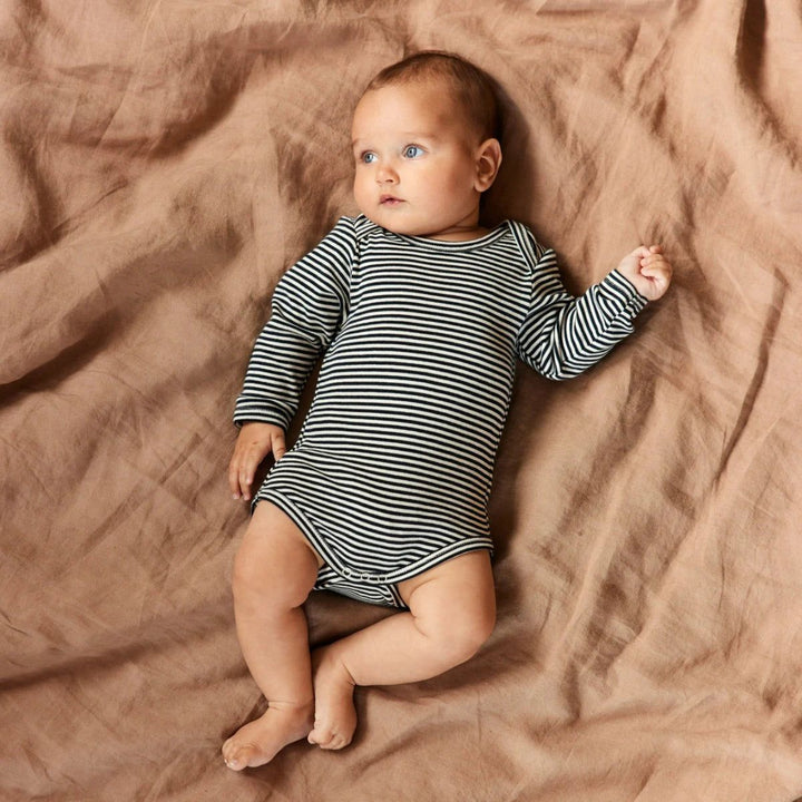 Long Sleeve Bodysuit - Navy Stripe Bodysuits + Onesies Nature Baby 