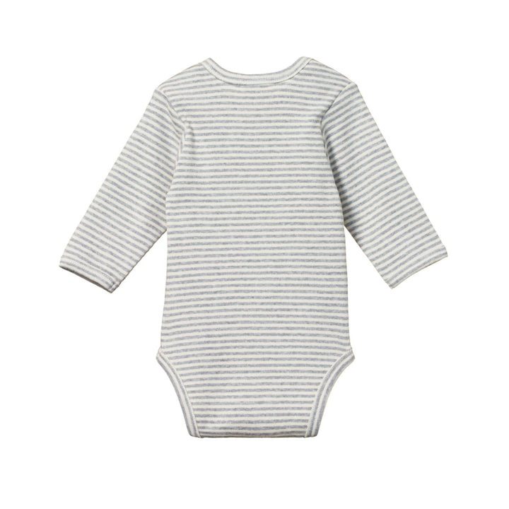 Long Sleeve Bodysuit - Grey Marl Stripe Bodysuits + Onesies Nature Baby 