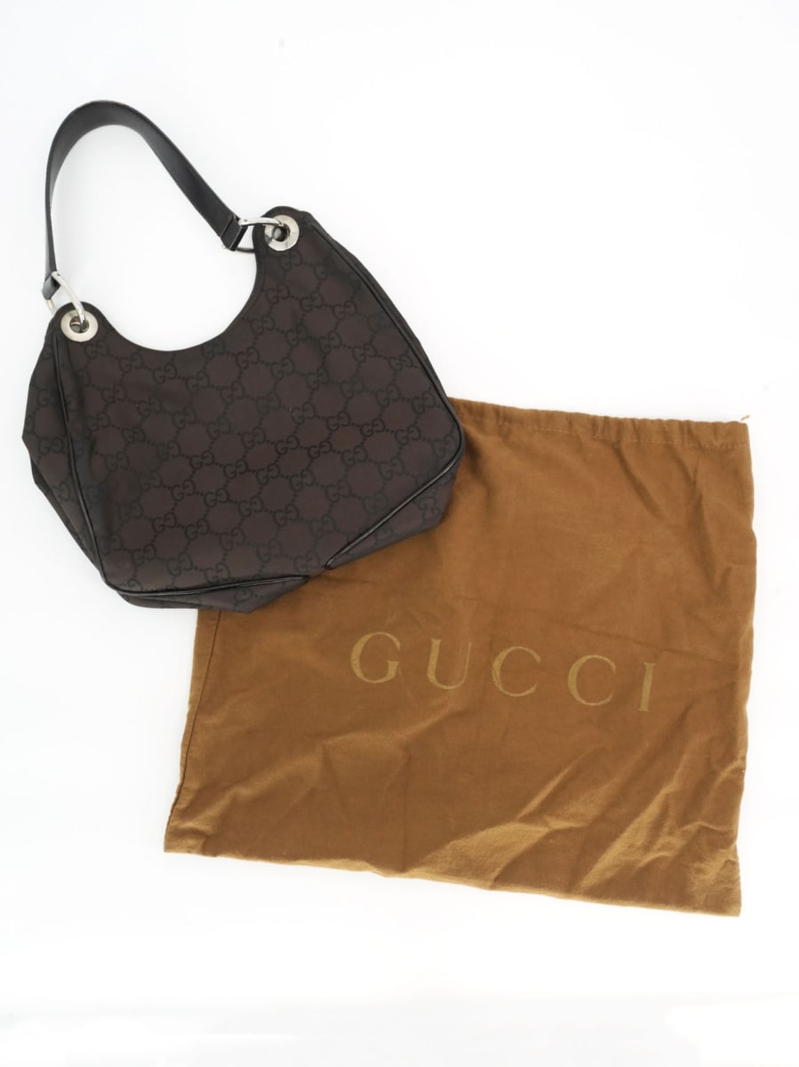 Pre-Owned Gucci GG Nylon Hobo Shoulder Bag - Brown