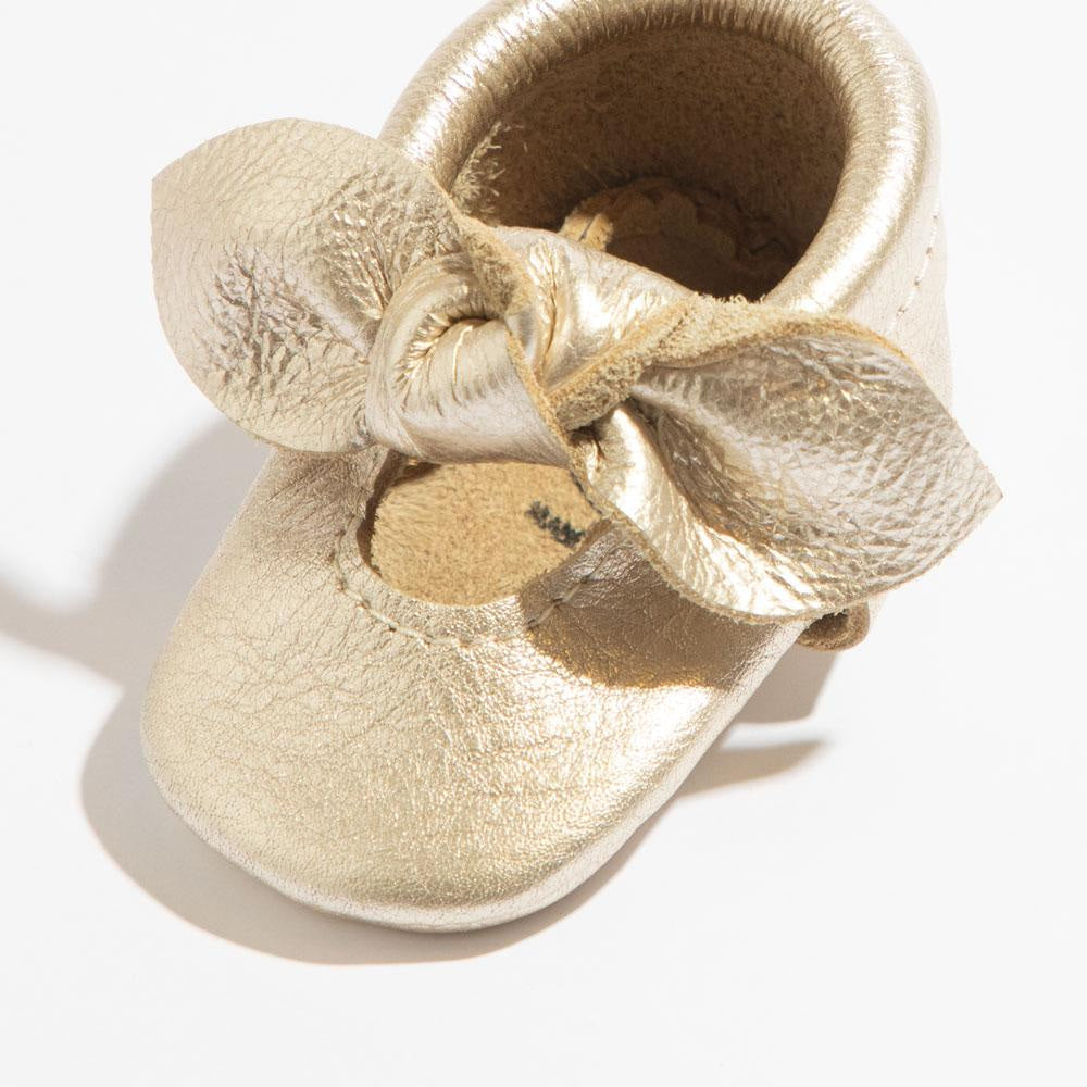Newborn Platinum Knotted Bow Baby Shoe - Soft Sole / Newborn - ’Flats - Baby Kids Adult All’