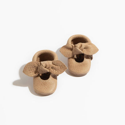 Newborn Weathered Brown Knotted Bow Baby Shoe - Soft Sole / Newborn - ’Flats - Baby Kids Adult All’