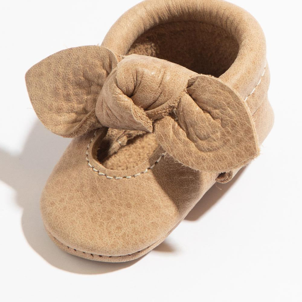 Newborn Weathered Brown Knotted Bow Baby Shoe - Soft Sole / Newborn - ’Flats - Baby Kids Adult All’