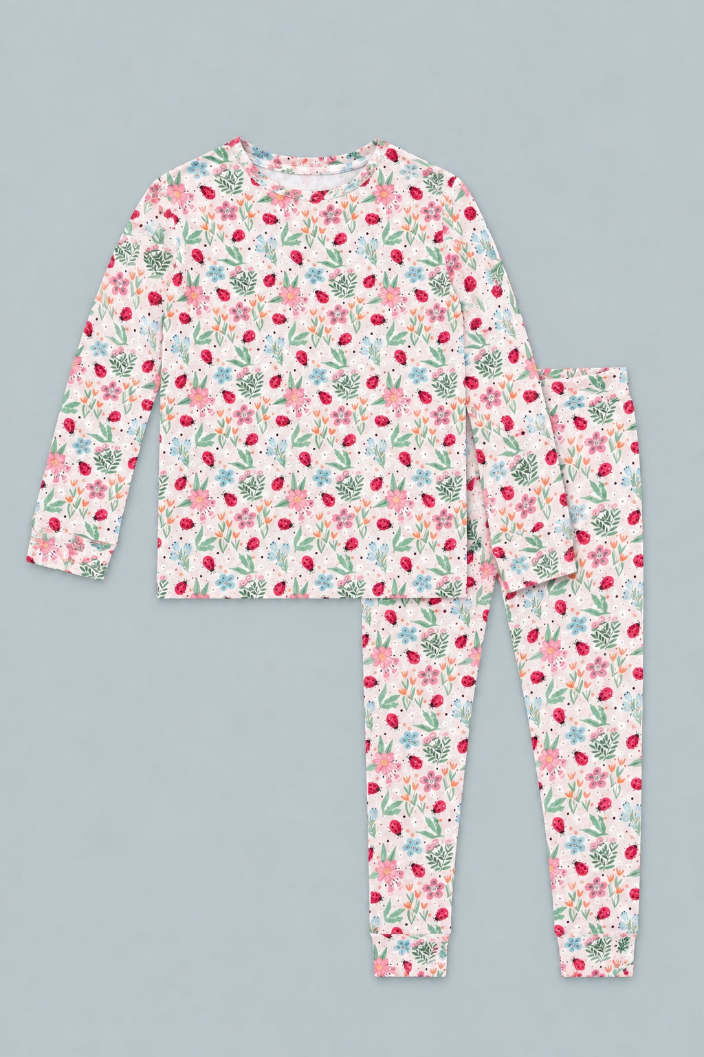 Ladybug Flower Garden Big Kid Pajama Set - Ladybug Garden