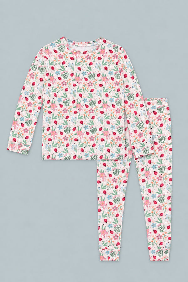 Ladybug Flower Garden Big Kid Pajama Set - Ladybug Garden