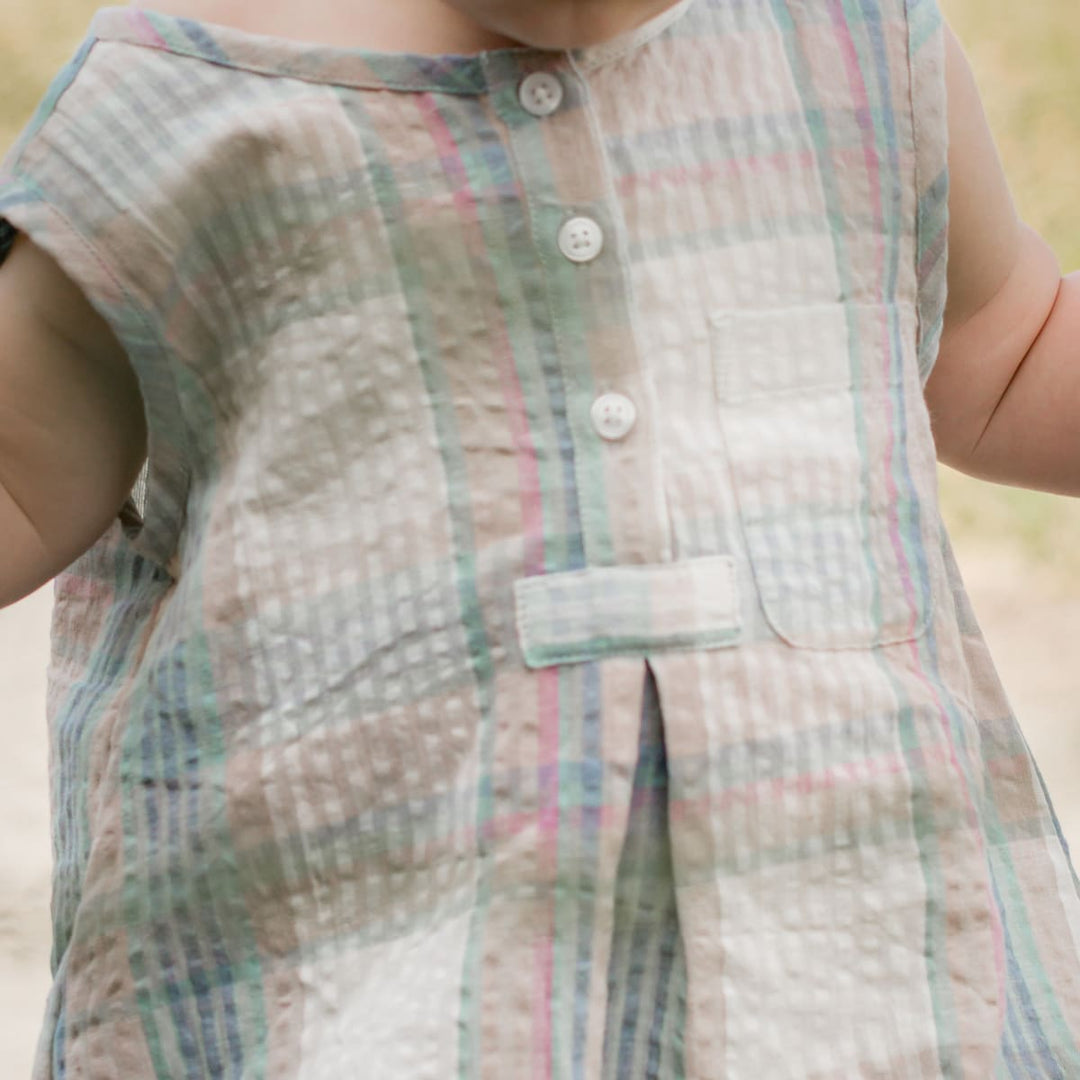 Baby Romper - Arctic-blue Seersucker