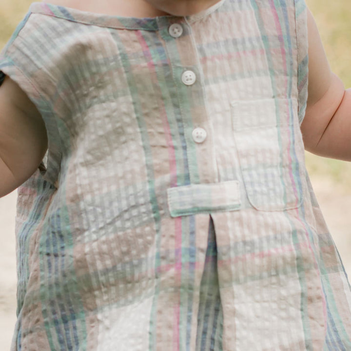 Baby Romper - Arctic-blue Seersucker