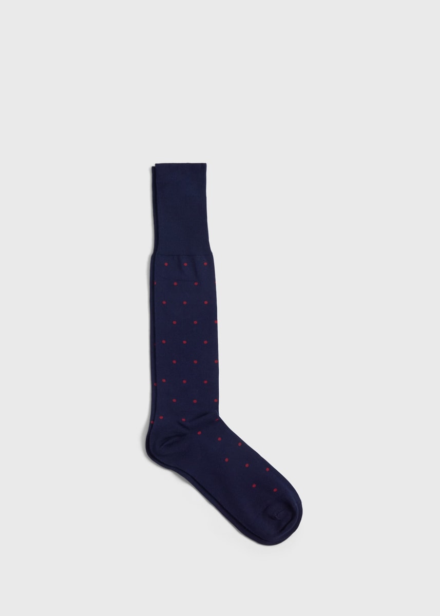 Cotton Blend Dotted Sock - Navy/Red