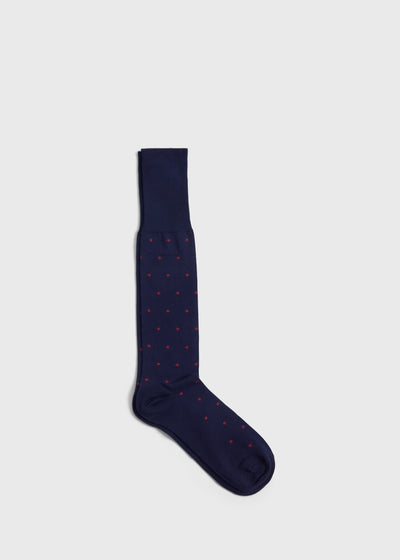 Cotton Blend Dotted Sock - Navy/Red