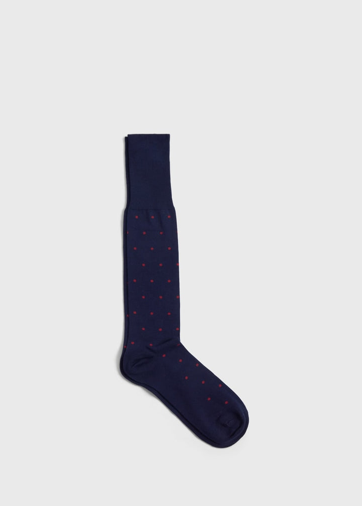 Cotton Blend Dotted Sock - Navy/Red