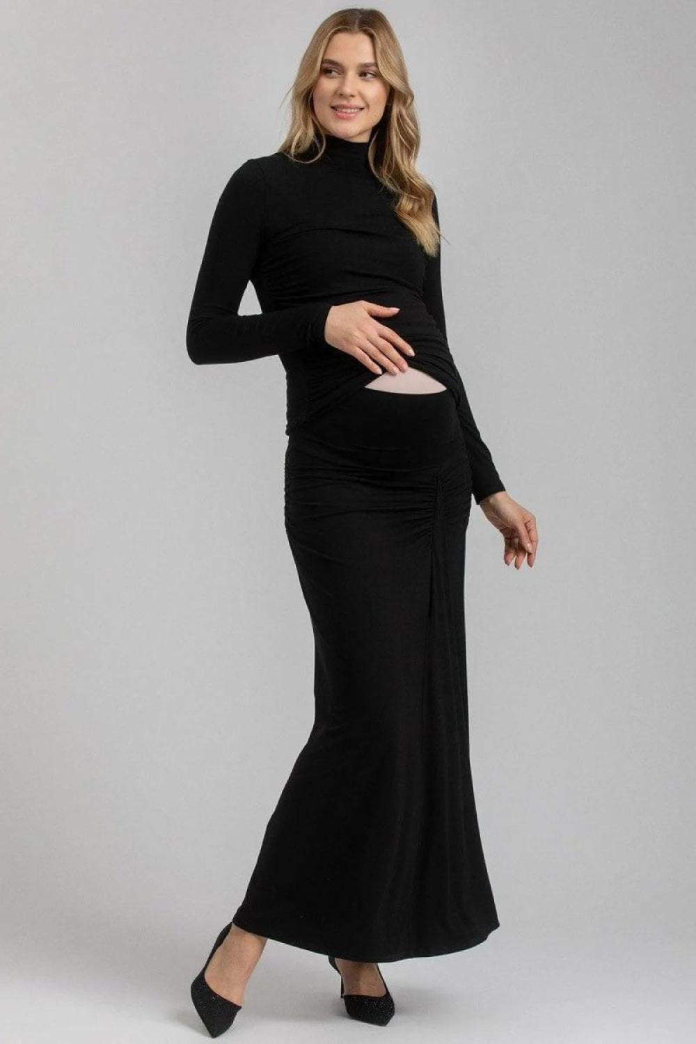 NIKE Maxi Maternity Skirt With Side Ruching In Soft Bamboo Jersey - Black - Skirt