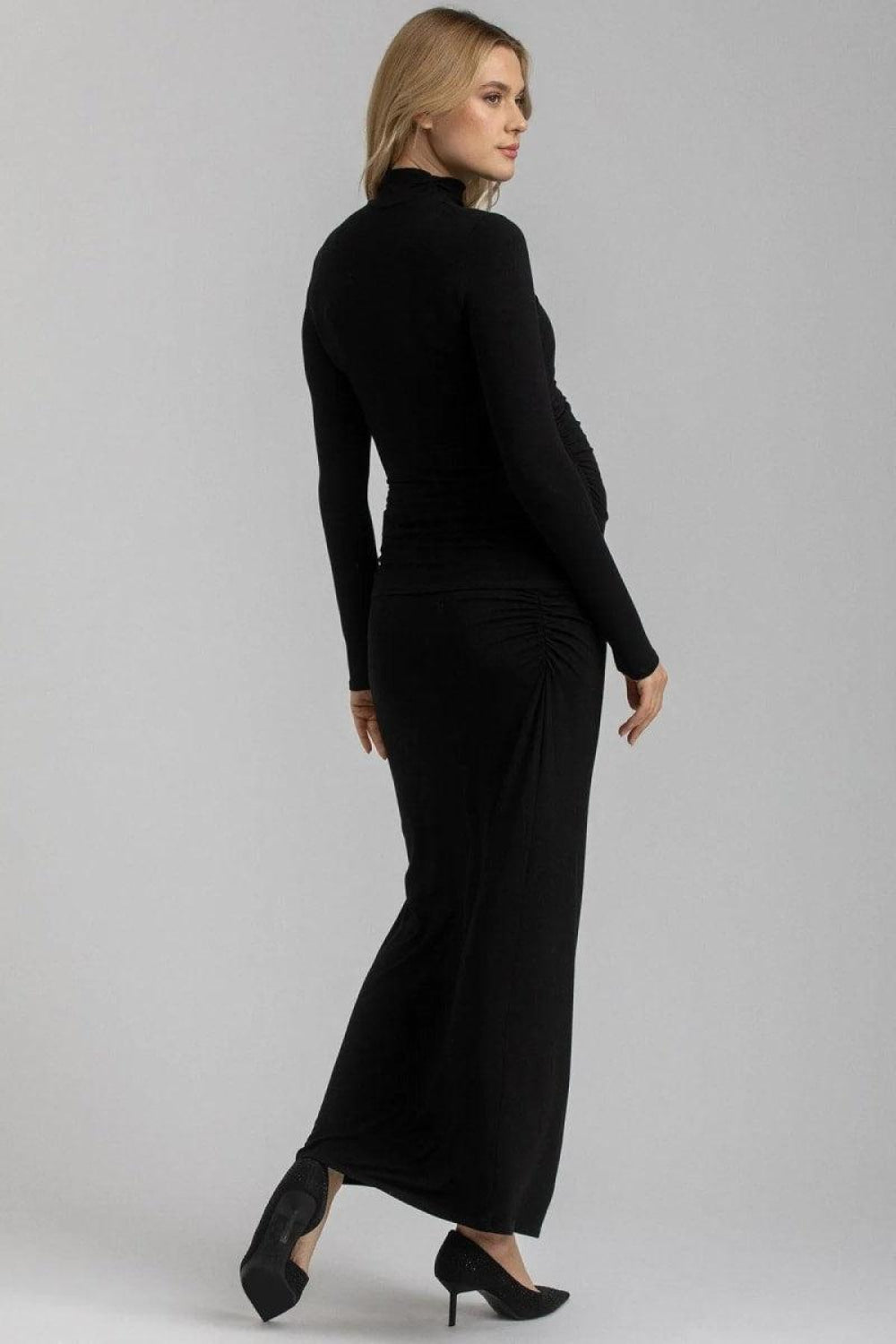 NIKE Maxi Maternity Skirt With Side Ruching In Soft Bamboo Jersey - Black - Skirt