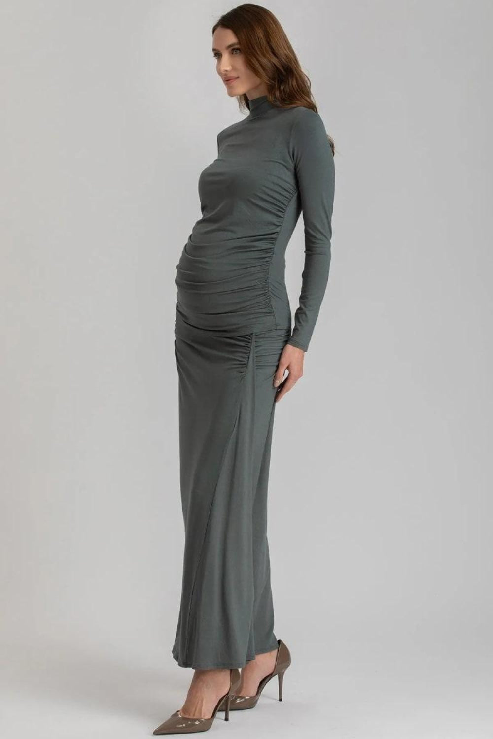 NIKE Maxi Maternity Skirt With Side Ruching In Soft Bamboo Jersey - Deep Teal - Skirt