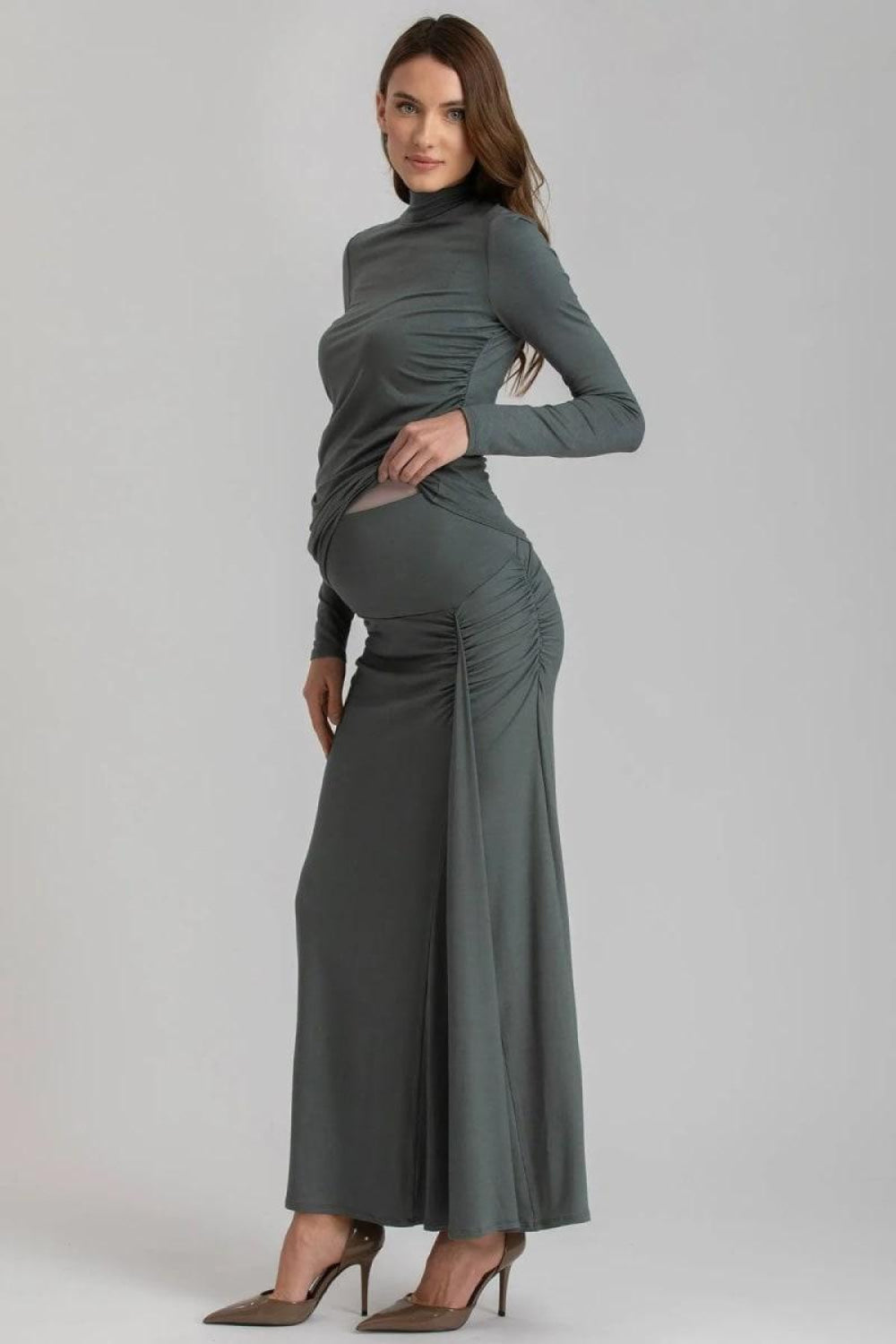 NIKE Maxi Maternity Skirt With Side Ruching In Soft Bamboo Jersey - Deep Teal - Skirt