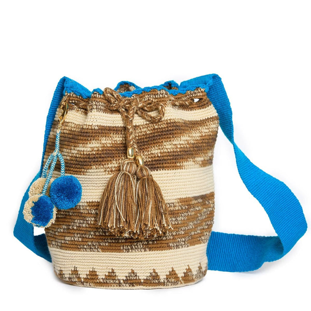 Woven Mochila Bucket Bag - Coffee