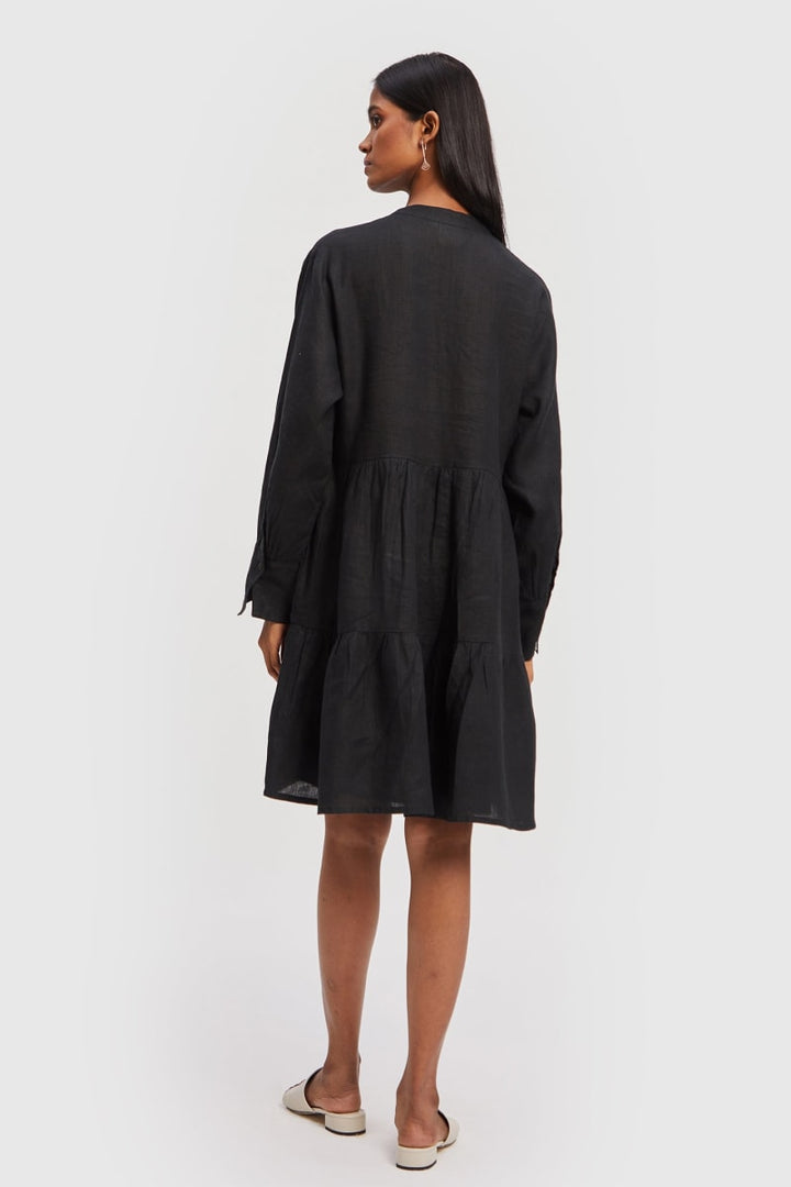 V-Neck Tiered Dress - Black