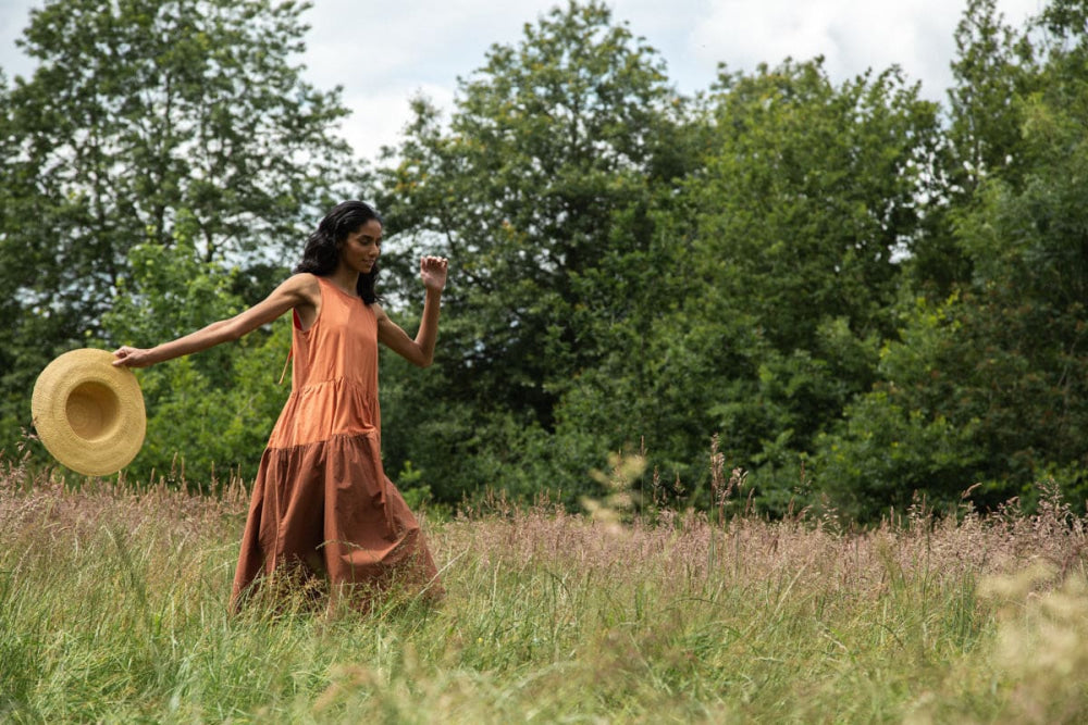 Noelle Organic Cotton Dress - Terracotta and Russet - Dresses