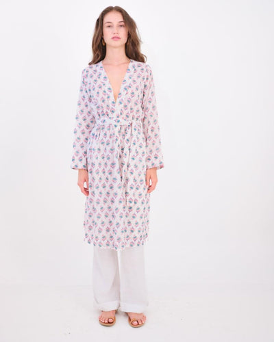Noor Kimono - Tiny Lotus Pink Teal - Dresses