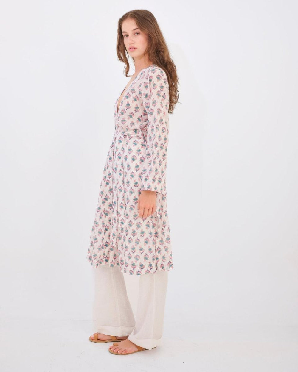 Noor Kimono - Tiny Lotus Pink Teal - Dresses