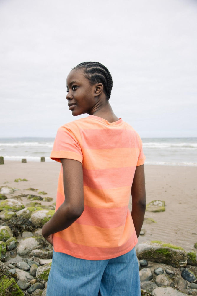 Nori-Sue Organic Cotton Top - Coral and Apricot - Shirt