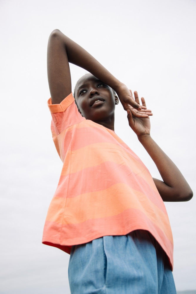 Nori-Sue Organic Cotton Top - Coral and Apricot - Shirt