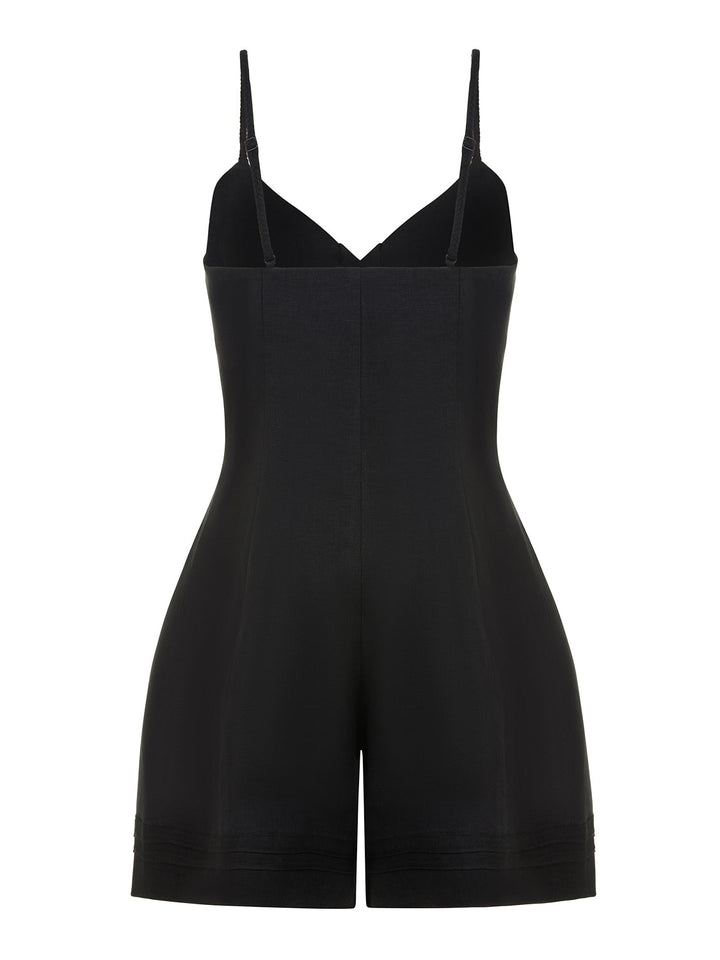 Mini Linen Jumpsuit - Black