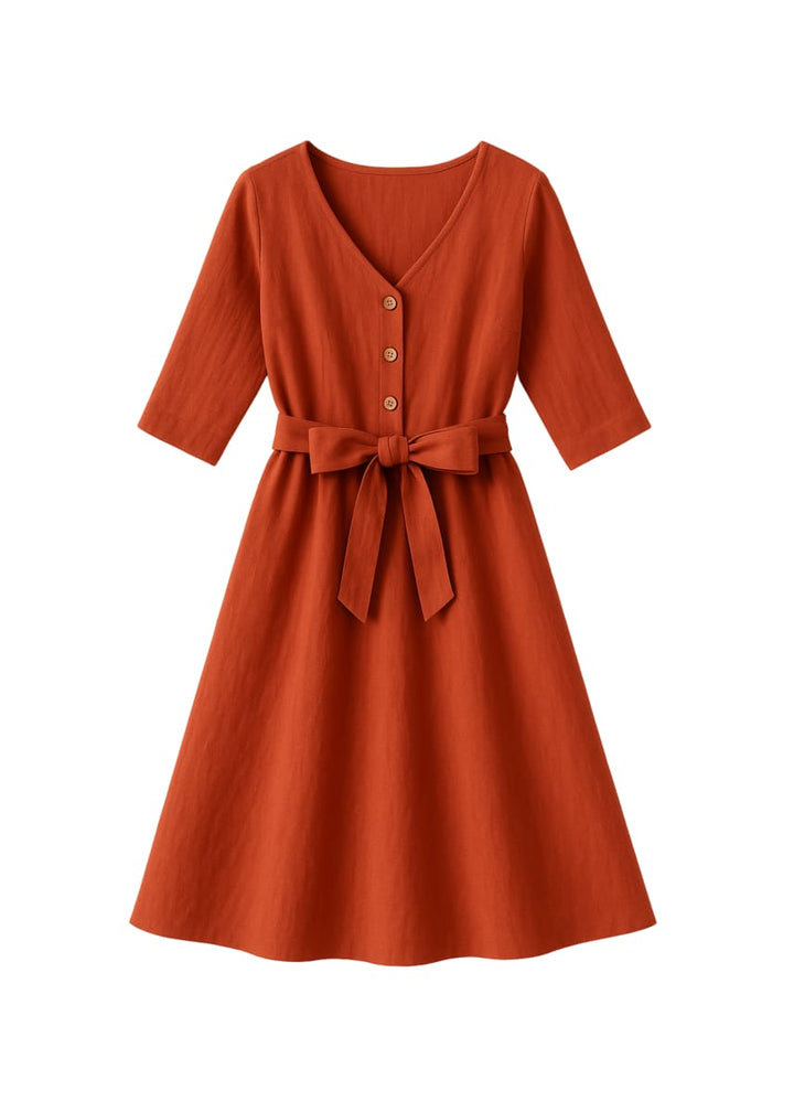 Faye Linen Dress - Red Brick