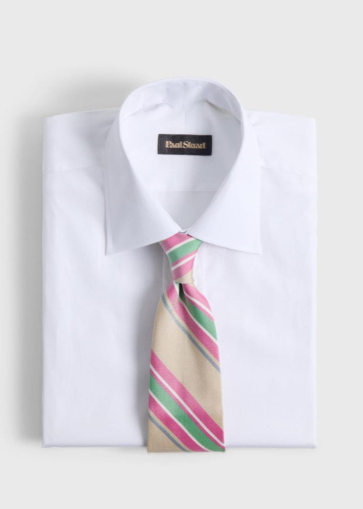 Woven Silk Oxford Stripe Tie - LT TAN