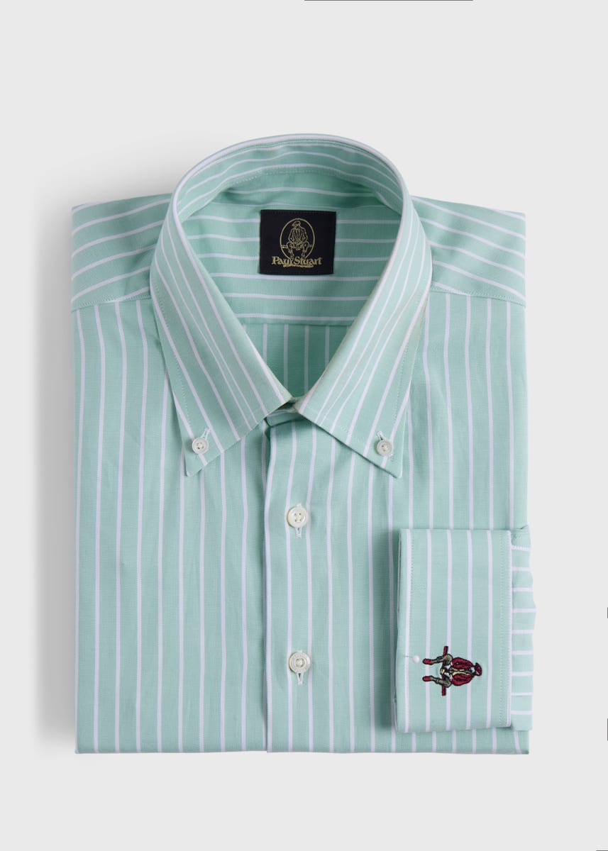 Wide Striped Oxford Logo Sport Shirt - Mint