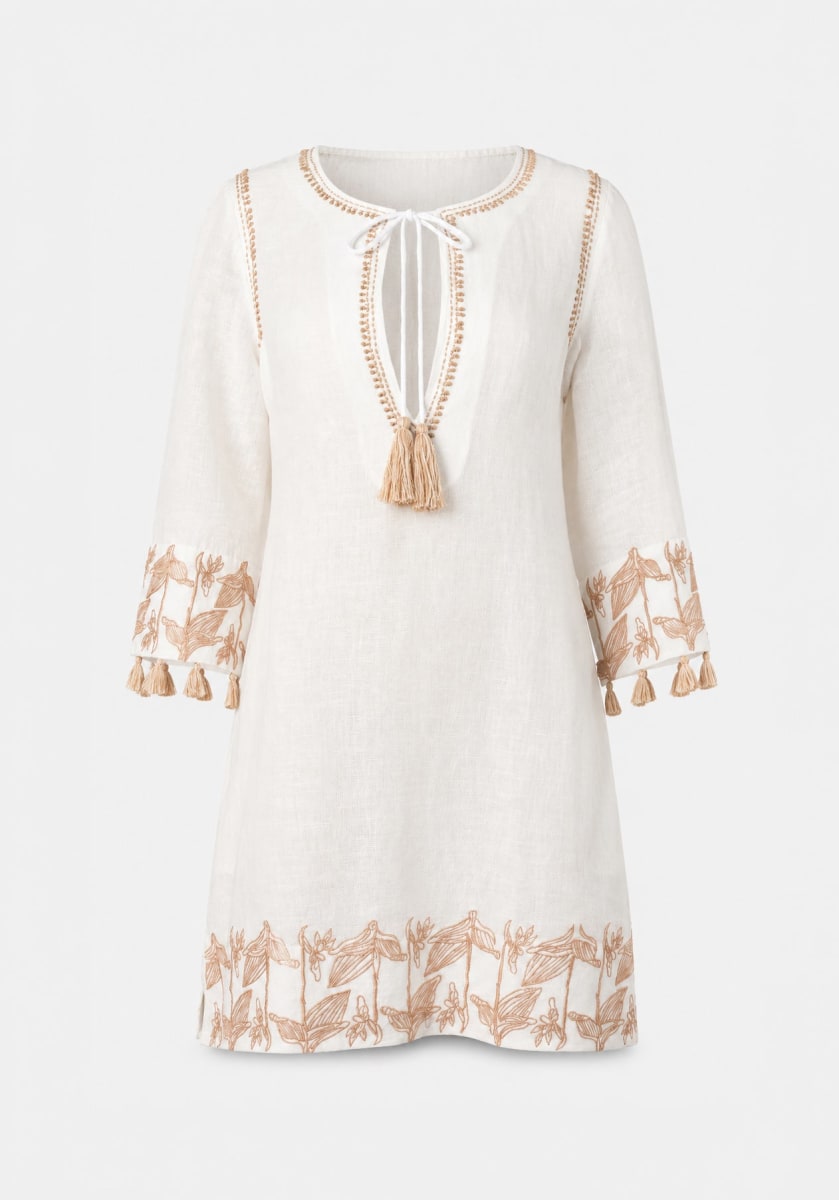 Nina Tunic - White / Beige Embroidery