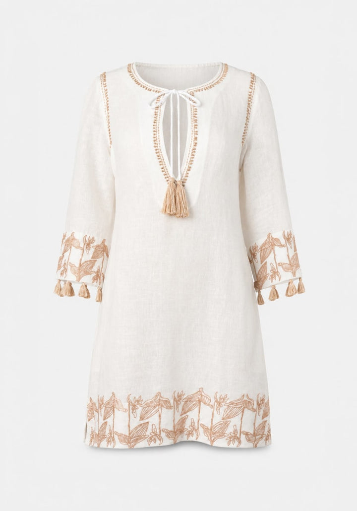 Nina Tunic - White / Beige Embroidery