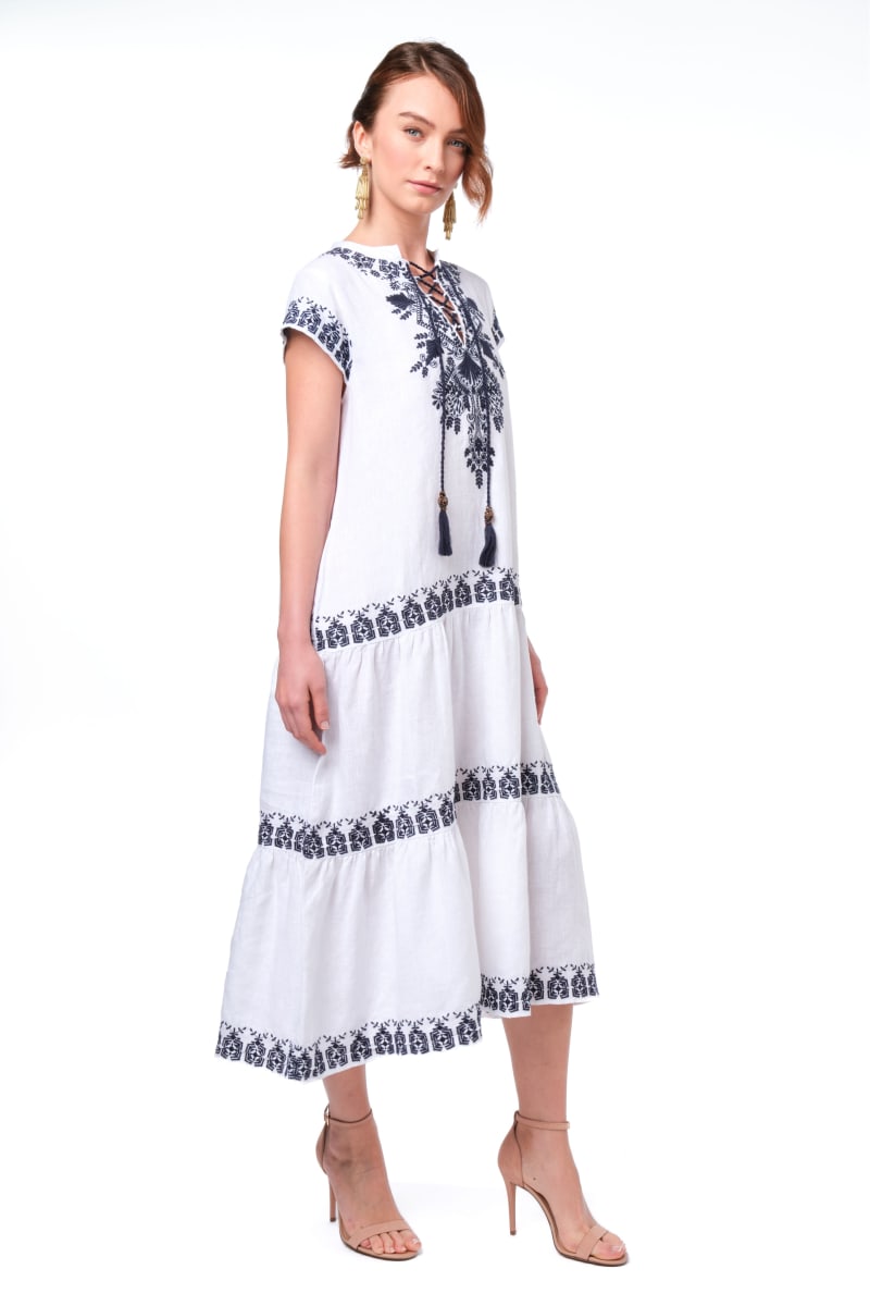 Coralie Dress - White/Navy Embroidery