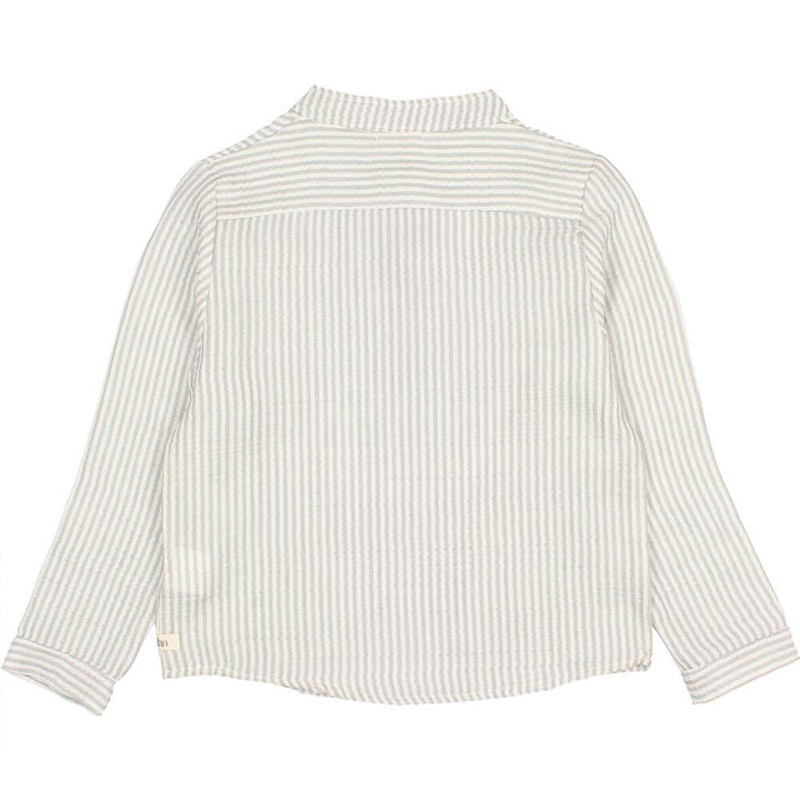 Half Button Stripes Shirt - Light Grey Tops Buho 