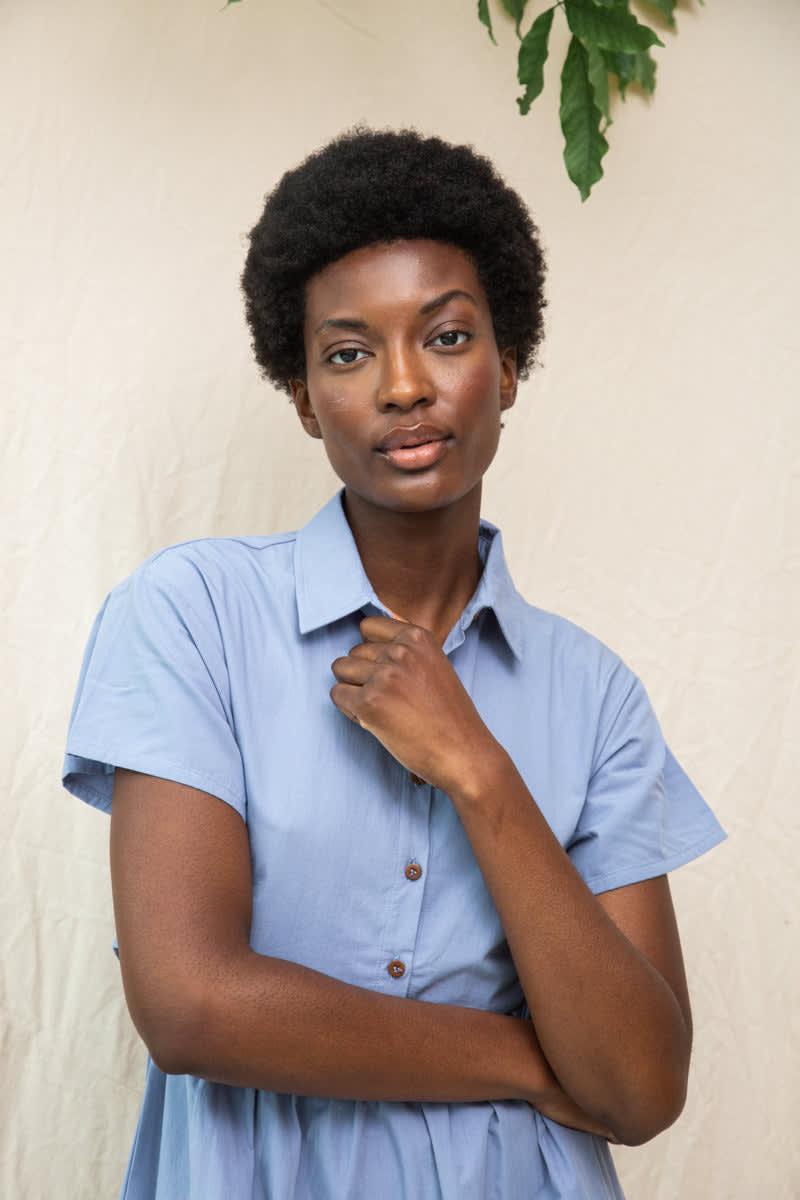 Bronwyn Organic Cotton Dress - Washed Blue