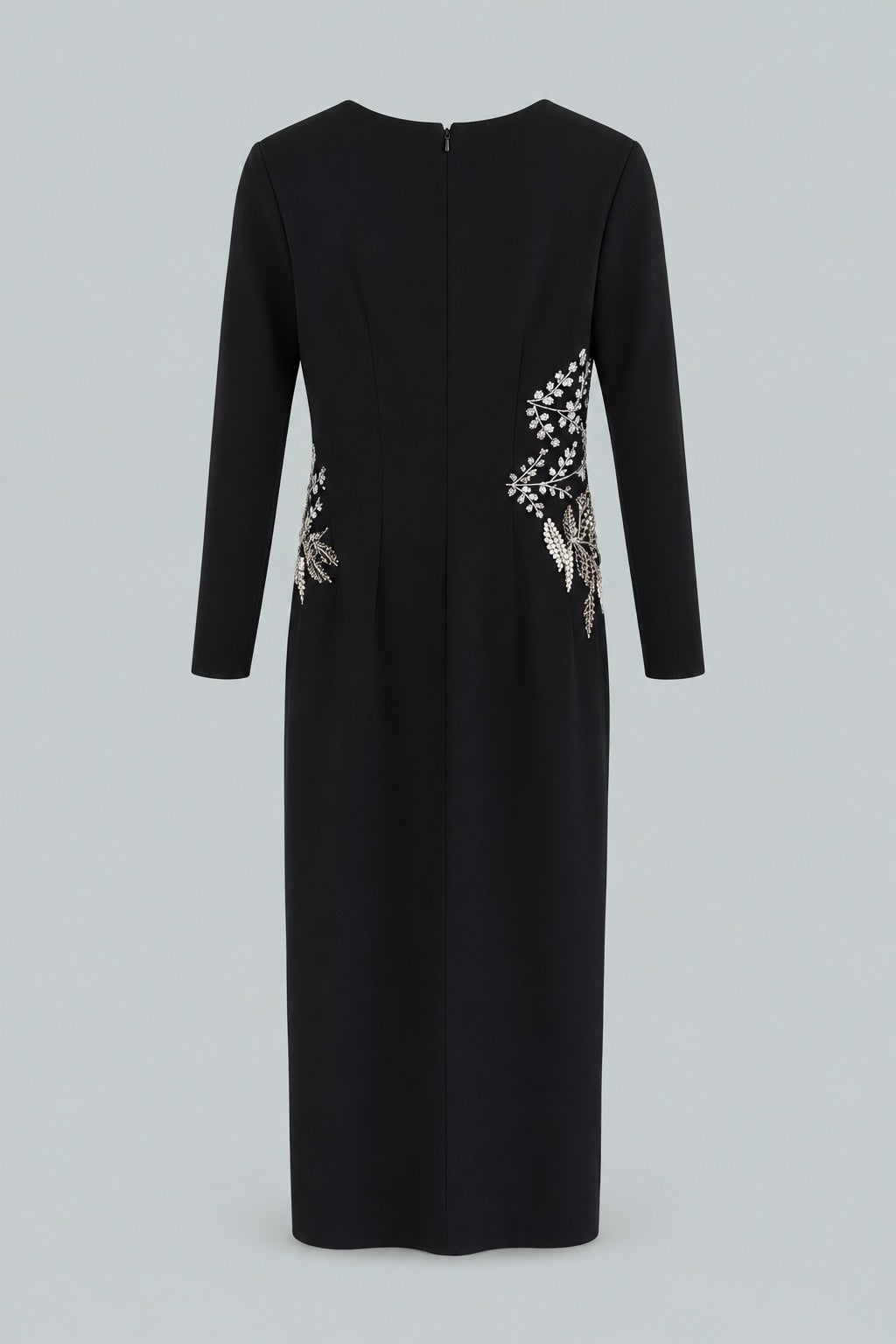 Fern Embroidered Long Sleeve Gown - Black
