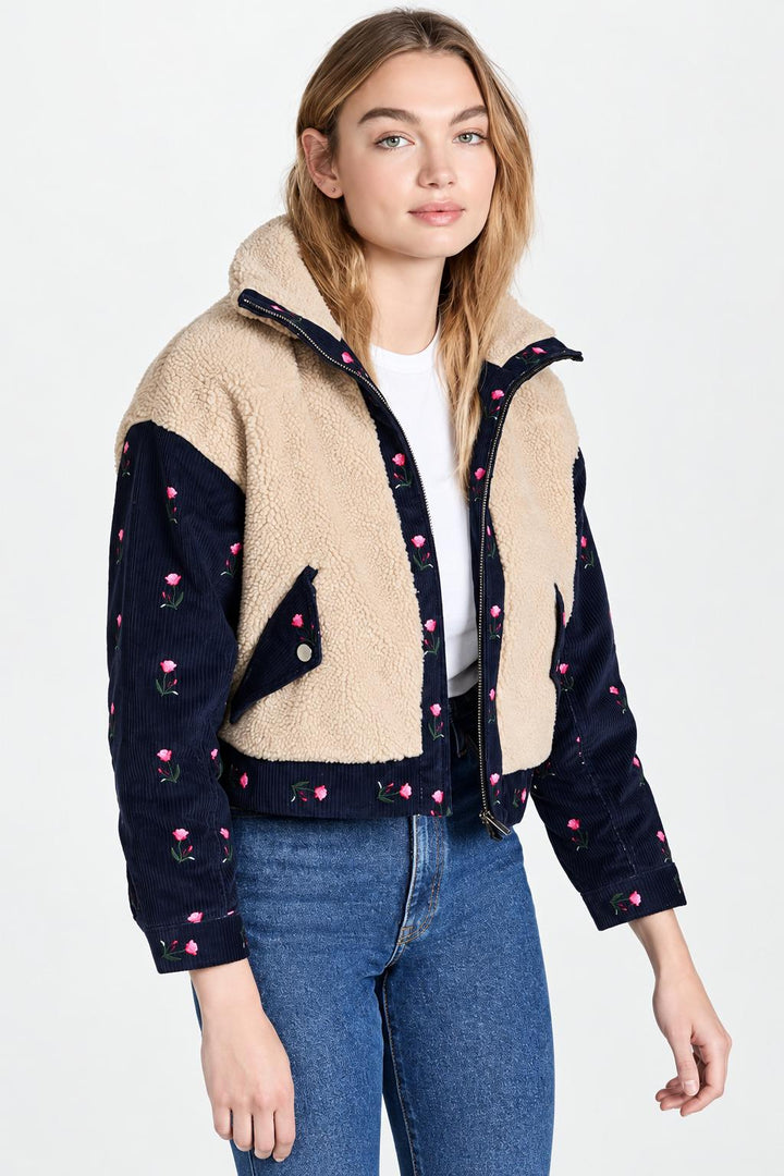 Teddy Corduroy Trucker Jacket - Cream/Navy